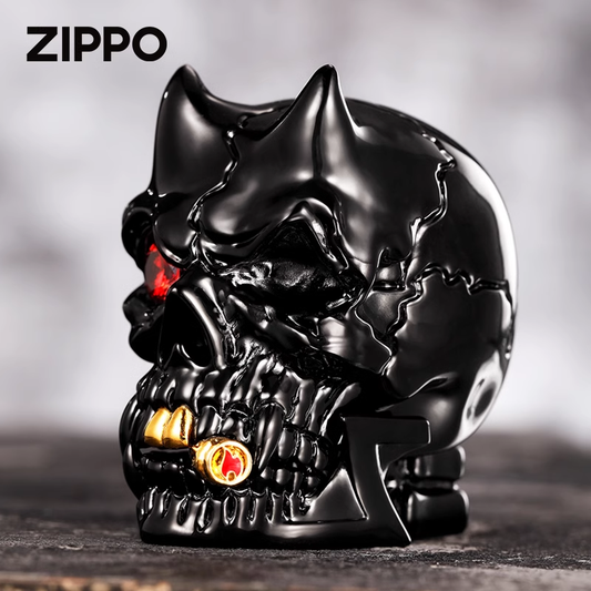 Authentic ZIPPO Double Armor Skull Lighter – Black Polished Finish