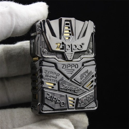 Double Armor Zippo Set - Mecha Shell Black Ice - Heavyweight Futuristic Custom Lighter