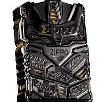Double Armor Zippo Set - Mecha Shell Black Ice - Heavyweight Futuristic Custom Lighter