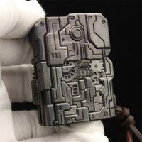 Double Armor Zippo Set - Kinetic Steampunk Luminous Gears - Moving Parts & Centipede Industrial Art Lighter