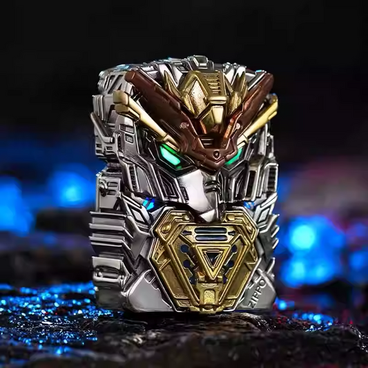 Double Armor Zippo Set - Dynamic Mecha Robot & Fidget Spinner - Luminous Sci-Fi Art Lighter