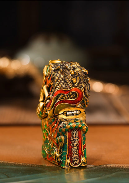 Zippo Lighter Set with Luminous 3D Guan Yu Art Armor Case | Glow-in-the-Dark | Collector’s Edition