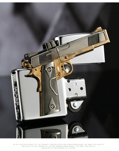 ZIPPO Gun Design Oil Lighter – Heavy Metal Custom Model | New