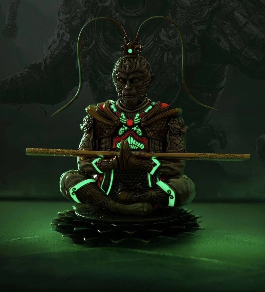 Zippo Lighter Sun Wukong Monkey King Double Armor Case Luminous Statue